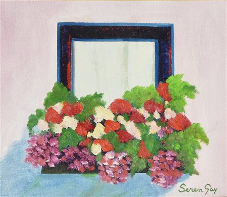 Domenico Seren Gay BALCONE FIORITO, 1982 olio su tela, cm 24x30 firma sul...