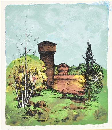 Felice Vellan CASTELLO DEL VALENTINO serigrafia polimaterica su carta, cm...