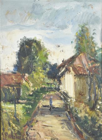Giovanni Balansino SCORCIO DI PAESE olio su masonite, cm 50x40 firma sul...