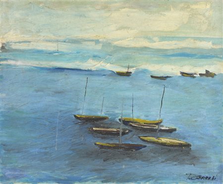 T. Gerardi MARINA/BARCHE olio su tela, cm 50x60 firma sul retro: firma e titolo