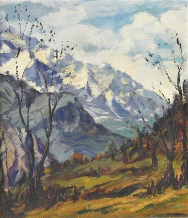 Ignoto PAESAGGIO MONTANO, 1962 olio su cartone, cm 40x33 sul retro: firma,...