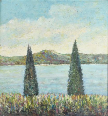 Ed. Gardon LAGO DI GARDA, 1980 olio su masonite, cm 55x50 firma sul retro:...