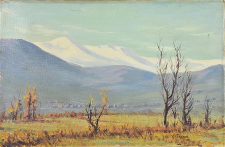 Ignoto PAESAGGIO CAMPESTRE, 1976 olio su tela di juta, cm 40x60 firma sul...