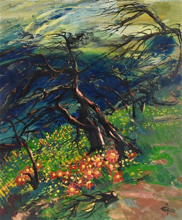 Pierangelo Piazzo IL VENTO olio su masonite, cm 60x50 firma sul retro:...