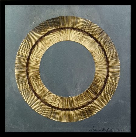 Bernard Aubertin, Senza titolo, 2004, fiammiferi bruciati su metallo, 50x50...