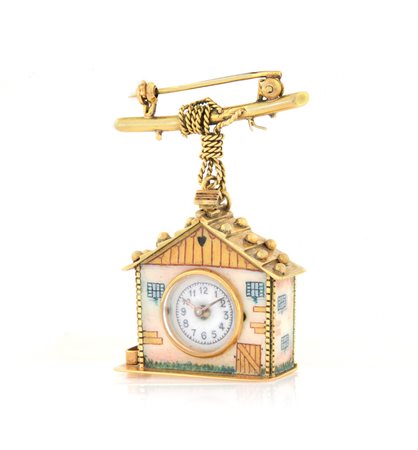 ANONIMOOROLOGIO SPILLA ANNI '20.Cassa a forma di casetta in oro giallo e...