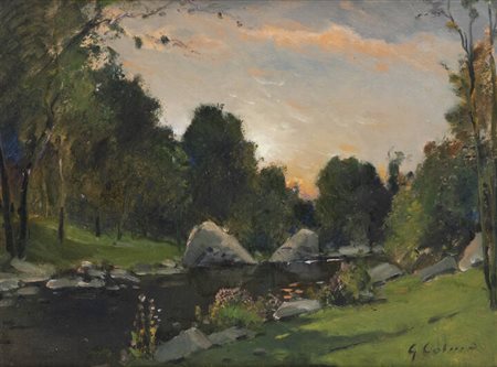 GIOVANNI COLMO<BR>Torino 1867 - 1947<BR>"Ruscello boschivo all'alba"
