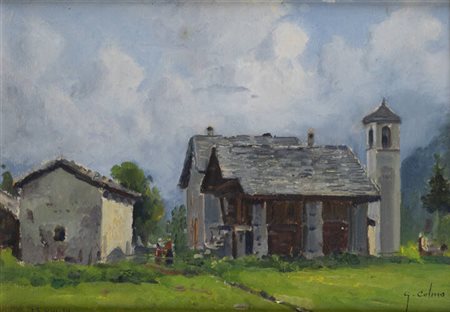 LUIGI COLMO<BR>Pittore torinese del XX secolo<BR>"Fuori dalla chiesetta" 1939