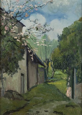 BENEDETTO GHIVARELLO<BR>Torino 1882 - 1955<BR>"Case e alberi" 1940