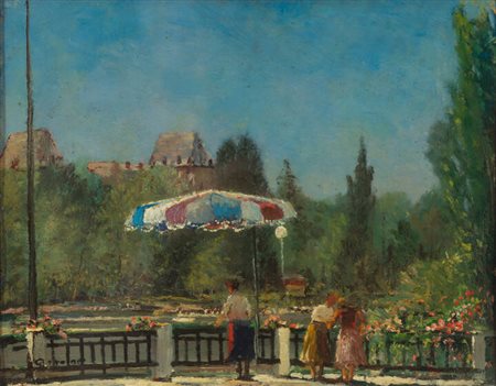 ROMOLO GARRONE<BR>Torino 1891 - 1959<BR>"Veduta del Castello del Valentino dal Po"