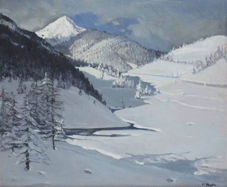 CARLO MUSSO<BR>Balangero (TO) 1907 - 1968<BR>"Paesaggio montano innevato"
