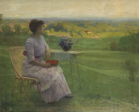 ORESTE PIZIO<BR>Torino 1879 - 1938<BR>"Erminia Pizio Piovà in giardino"