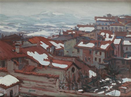 SILVIO BRUNETTO<BR>San Maurizio Canavese (TO) 1932<BR>"Mondovì d'inverno" 1974