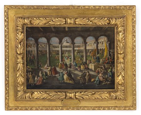 GIUSEPPE PONGA. Painting "THE PARTY OF FORGIVENESS IN THE COURTYARDS OF THE MAGGIORE HOSPITAL IN MILAN"