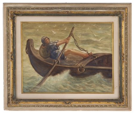 FILIBERTO MINOZZI. Watercolor "CHINESE ROWER HONG KONG"