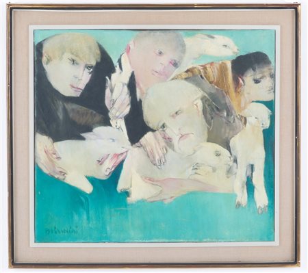 REMO BRINDISI. Painting "CHARACTERS WITH SHEEP"