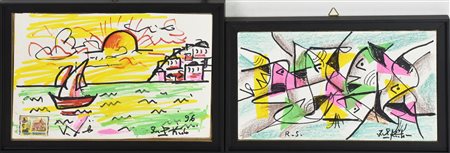 Ibrahim Kodra DITTICO composto da: ASTRATTO R.S. tecnica mista su carta...