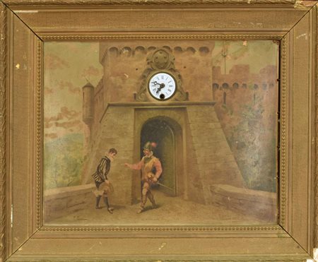 F. Fabbiano OROLOGIO DA PARETE oleografia su cartone telato con cornice, cm...