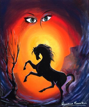 MUSSOLINI ROMANO (Forlì 1927 - Roma 2006) "Occhi su cavallo rampante" Olio su...