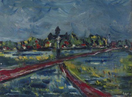 GAULI PIERO (Milano 1916) "Il bivio" olio su tavola cm. H: 35.00 L: 50.00...