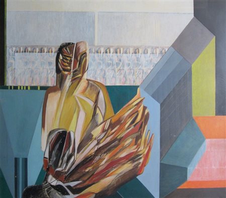 ROSSELLO MARIO (Savona 1927) "Civiltà delle macchine" 1965 Olio su tela cm....