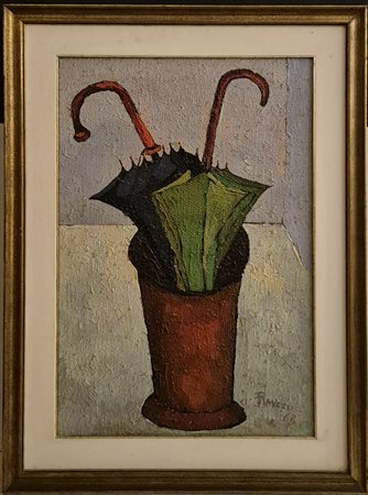 Pittore della seconda metà del XX secolo. Ombrelli, 1968.