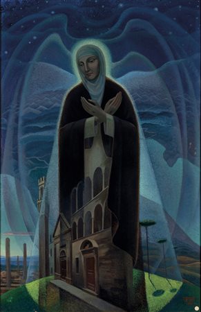 Gerardo Dottori 1884 Perugia-1977 Perugia Santa Caterina da Siena, 1947 olio...