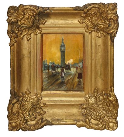 Big Ben di Londra con carrozze e personaggi in strada, Fine 19° Secolo