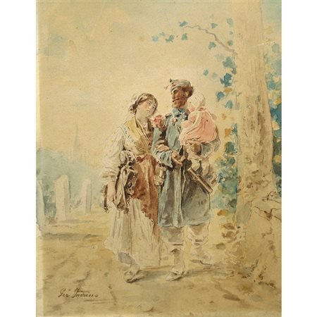 Girolamo Induno (Milano 1825-Milano 1890)  - Famiglia orientale