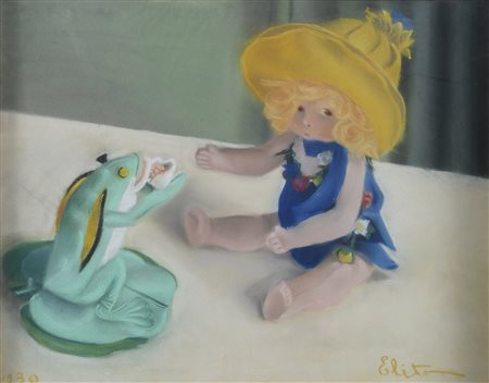 PASTELLO BAMBOLA E RANOCCHIO, 1930