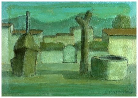 LUIGI PALTRINIERI Pisa 1923 – 1996 Pozzo e pagliaio Olio su cartone 18,3 x...