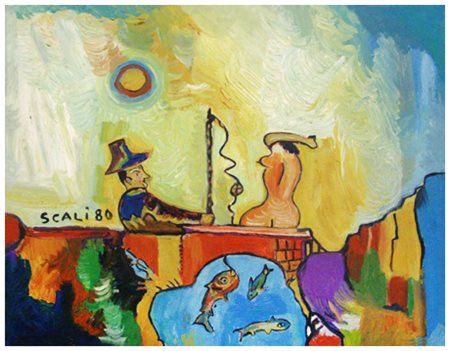 LUIGI SCALI Pisa 1931 – Pisa 2002 Senza titolo 1980 Olio su tela 40 x 50....