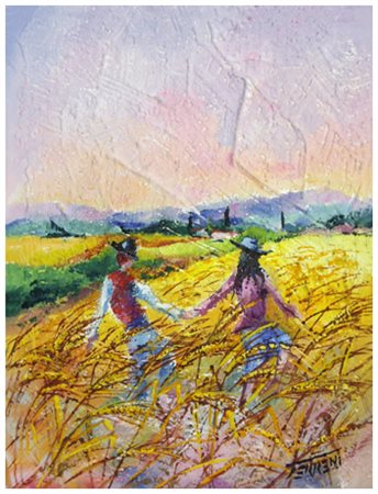 LORENZO TERRENI San Miniato 1943 Figure nel grano 2013 Pittura materica su...