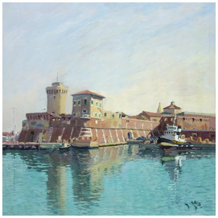 GIANCARLO LANDI Livorno ? Mattinata a Barriera Olio su masonite 56,5 x 56,5....