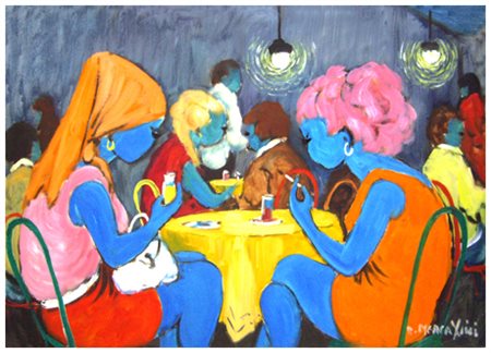 RENZO MERCATINI Chianni 1924 – Livorno 1984 Al bar di sera Olio su tela 50 x...