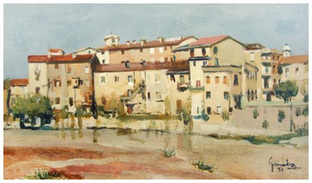 CELESTINO GAMBA Torino 1891 – ? Lungo Bisenzio a Prato 1971 Olio su tavola...