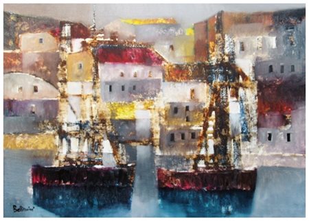 LIDO BETTARINI Sesto Fiorentino 1927 Darsena, Viareggio 1974 Olio su tela 50...