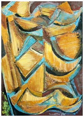 SIMONA WELLER Roma 1940 Il segno del grano 1991 Pittura e collage su cartone...