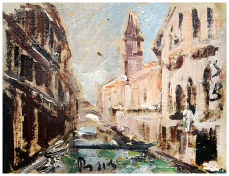 a firma DE PISIS Senza titolo Olio su tela accoppiata a cartone 23 x 30....