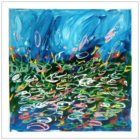 a firma MARIO SCHIFANO Acquatico Smalto e olio su tela 100 x 100. Firma e...