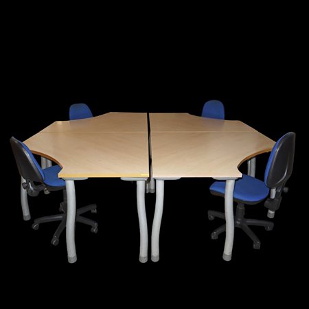 Isola da lavoro a 4 posti, scomponibile, più 4 poltrone