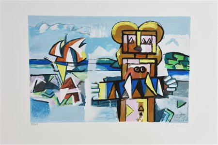 Ibrahim Kodra (1918 - 2006) FISARMONICA E VELINO serigrafia materica, cm...