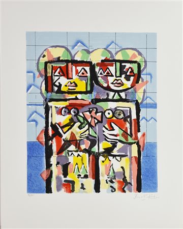 Ibrahim Kodra (1918 - 2006) GLI SPOSI serigrafia materica, cm 70x50; es....