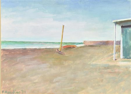 Filippo Mondino LIDO DI OSTIA, 1981 olio su carta, cm 30x40 firma e data...