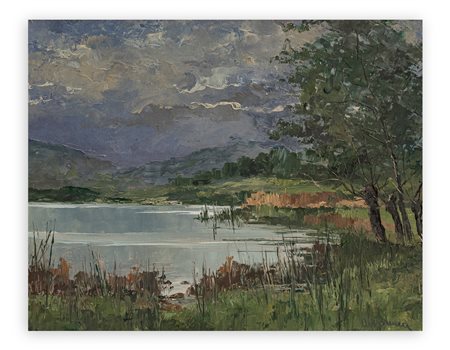 AMBROGIO VISMARA (1900-1994) - Brutto lampo sul Lago di Oggiono