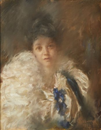 CAZZANIGA GIANCARLO (1930 - 2013) - RITRATTO DI GENTILDONNA, 1987.