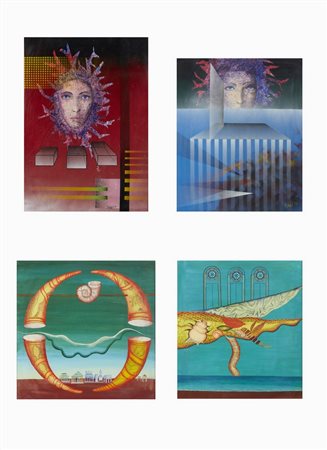 AUTORI VARI - LOTTO COMPOSTO DA N.4 OPERE. VISIONE ONIRICA CON FORZE MECCANICHE E FORZE BIOLOGICHE IN OPPOSIZIONE; CATARSI. 1970-1971.