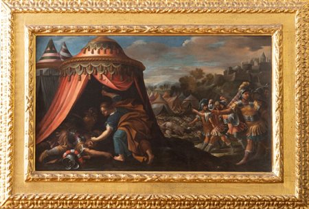 Maestro del XVII secolo. Giuditta che decapita Oloferne nella tenda anteriore dell'accampamento dei soldati.