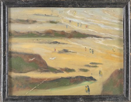 Pittore della prima metà del XX secolo. Spiaggia con personaggi..