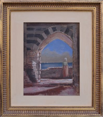 Annibale Gatti (Forlì 1827 - Firenze 1909). Figura femminile orientale rivolta verso il mare